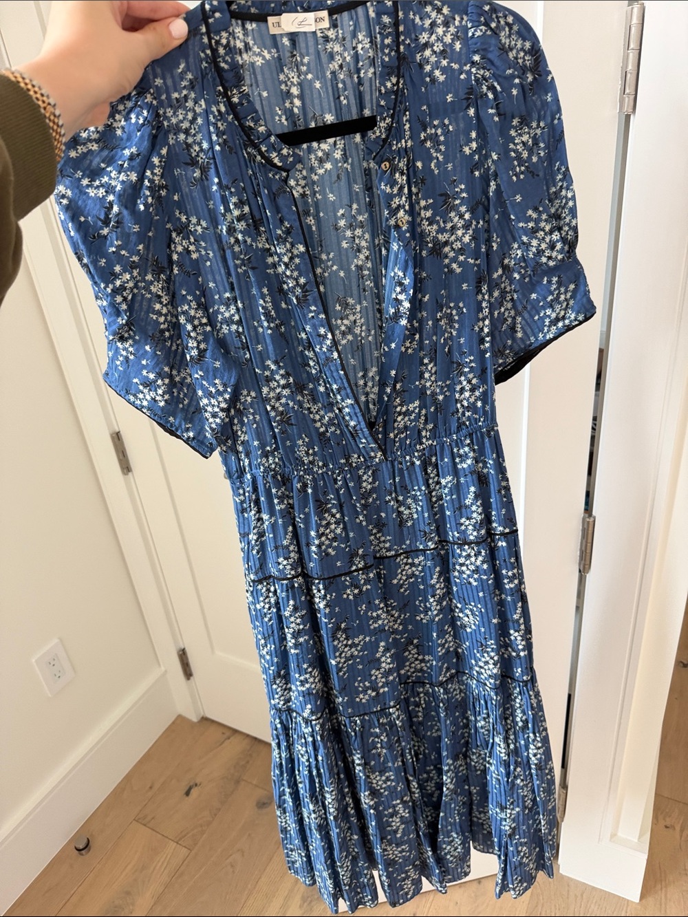 Ulla Johnson Blue Floral Tiered Midi Dress Romantic Boho Prairie Size M